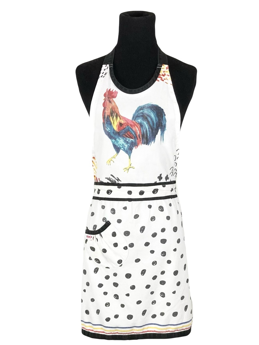 SIMPLY WHIMSICAL Apron Rooster Multicolor Polkadot Cotton
